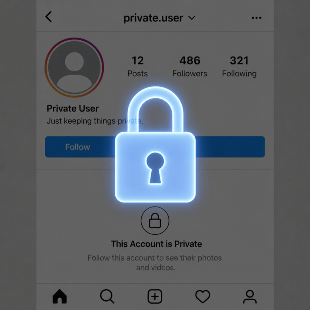 Instagram private account screen with a padlock
